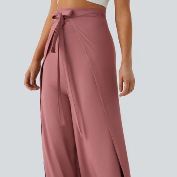 Halara High Waisted Tie Front Split Hem Palazzo Wide Leg Flowy PANT XS NWOT - Picture 13 of 16